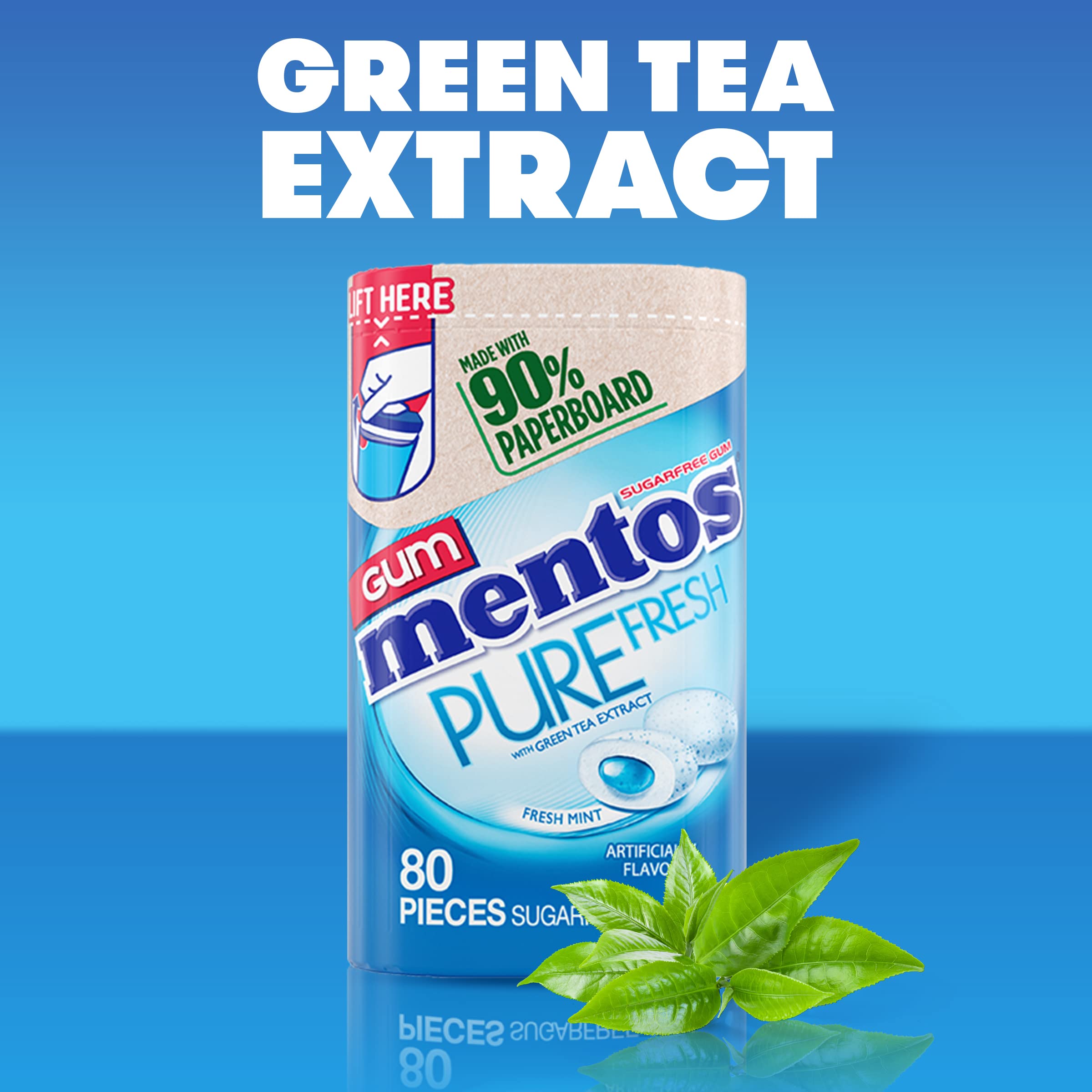 Mentos Pure Fresh gum bottle with a reclosable lid for on-the-go freshness.
