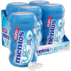 Mentos Pure Fresh gum bottle front view for on-the-go breath freshness.