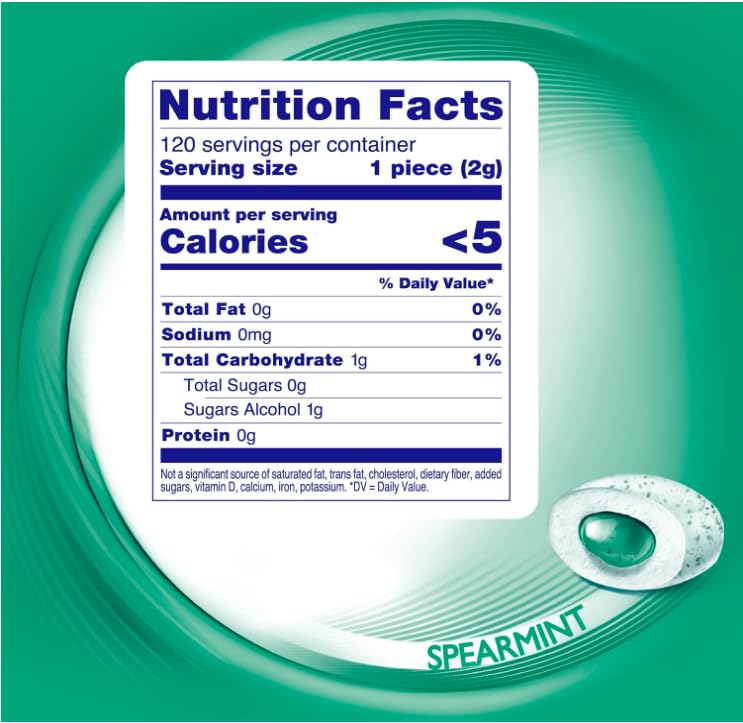 Mentos sugar-free chewing gum pieces in spearmint provide refreshing flavor.