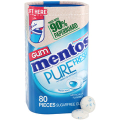 Mentos Pure Fresh gum bottle front for quick on the go fresh breath