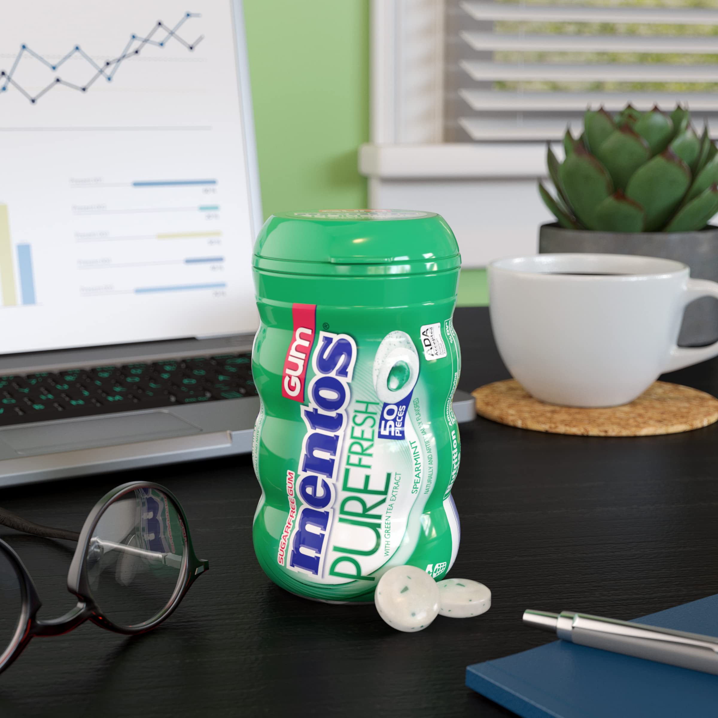 Close-up of Mentos packaging highlights the sugar-free gum option.