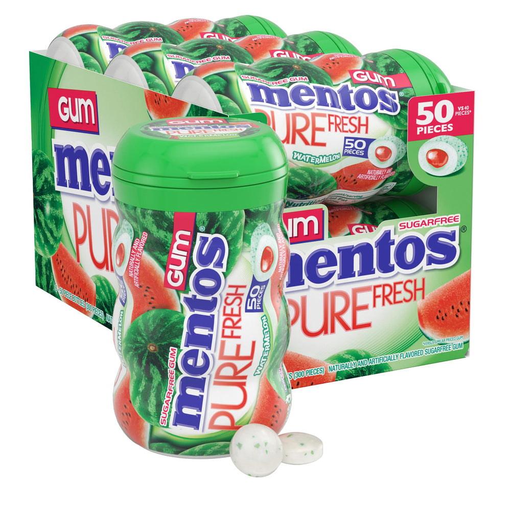 Mentos Pure Fresh Watermelon gum bottle for on-the-go freshness