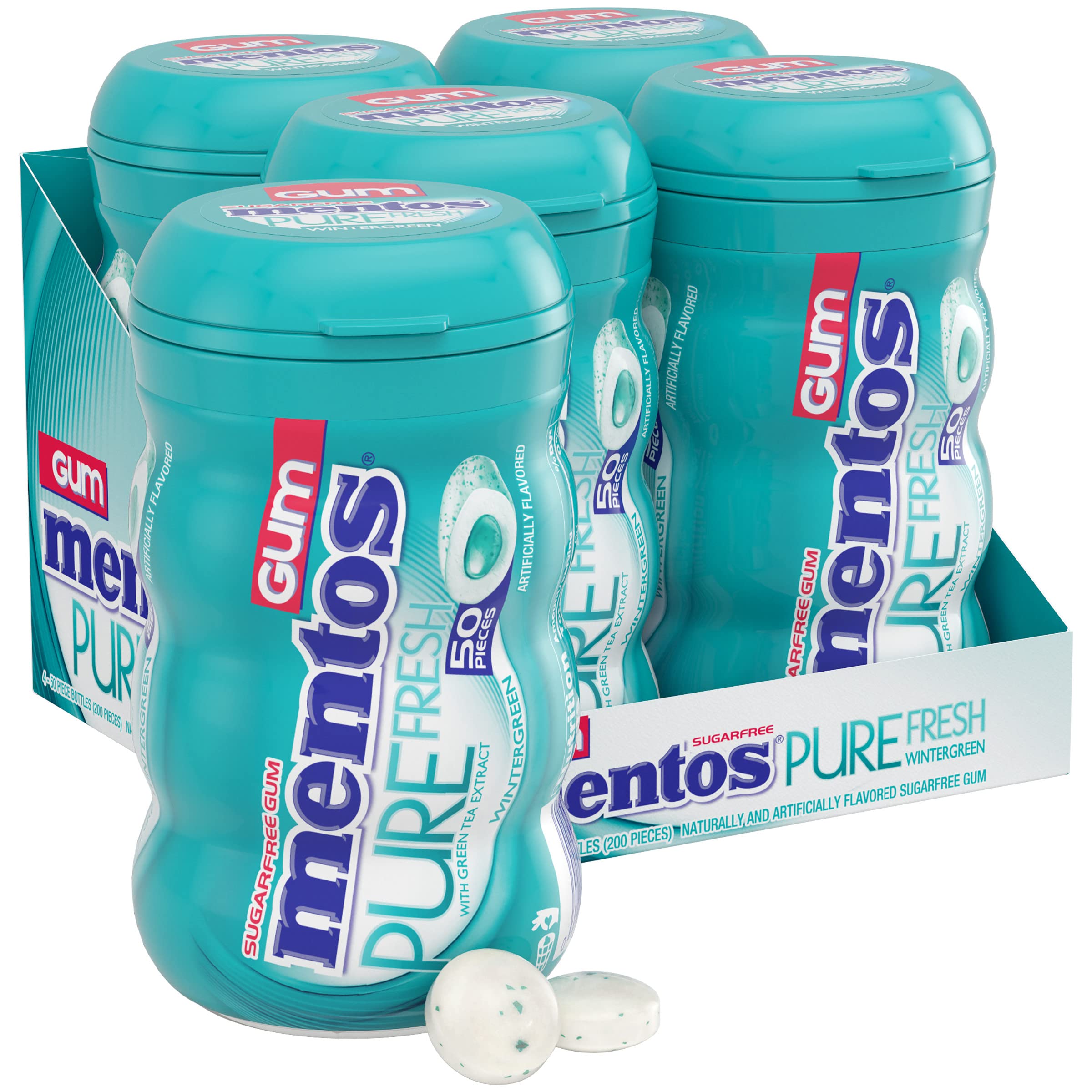 MENTOS Pure Fresh Wintergreen bottle delivers long-lasting breath refresh.