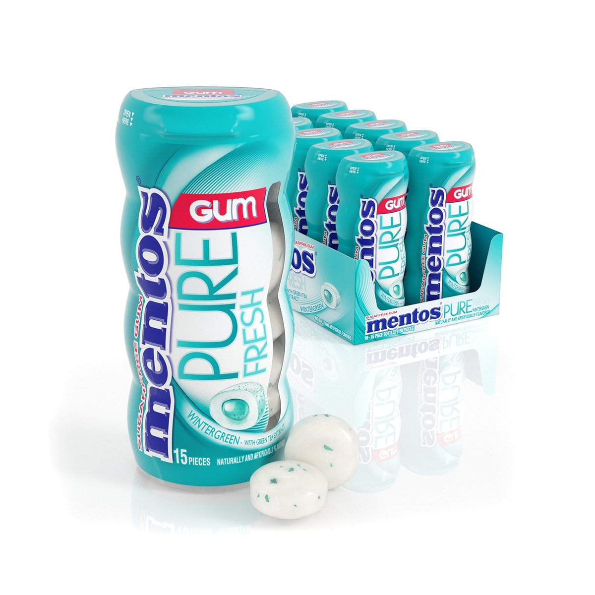 Mentos Pure Fresh Wintergreen gum bottle for portable freshness on the go