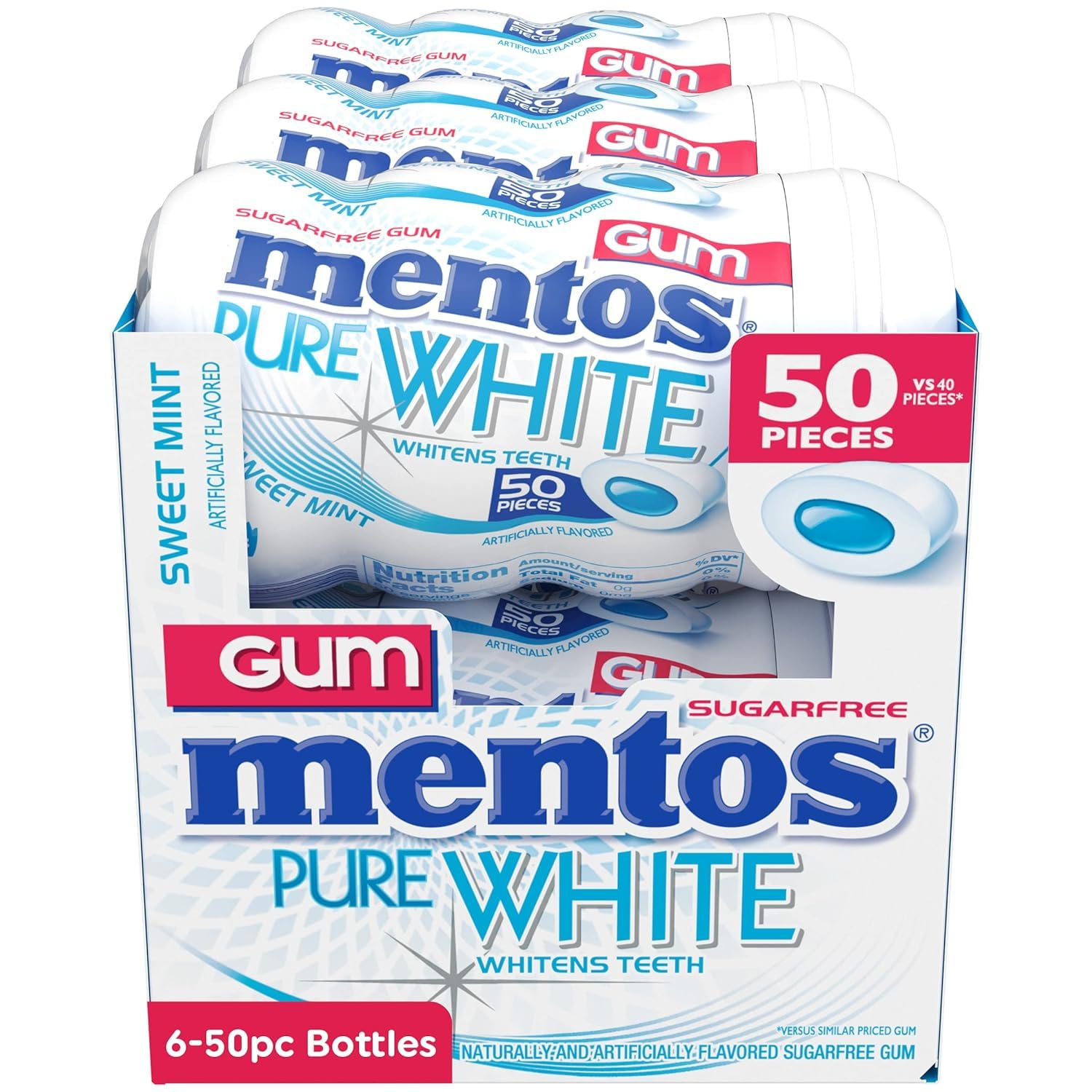 Mentos Pure White gum with xylitol highlight signals dietary-friendly option