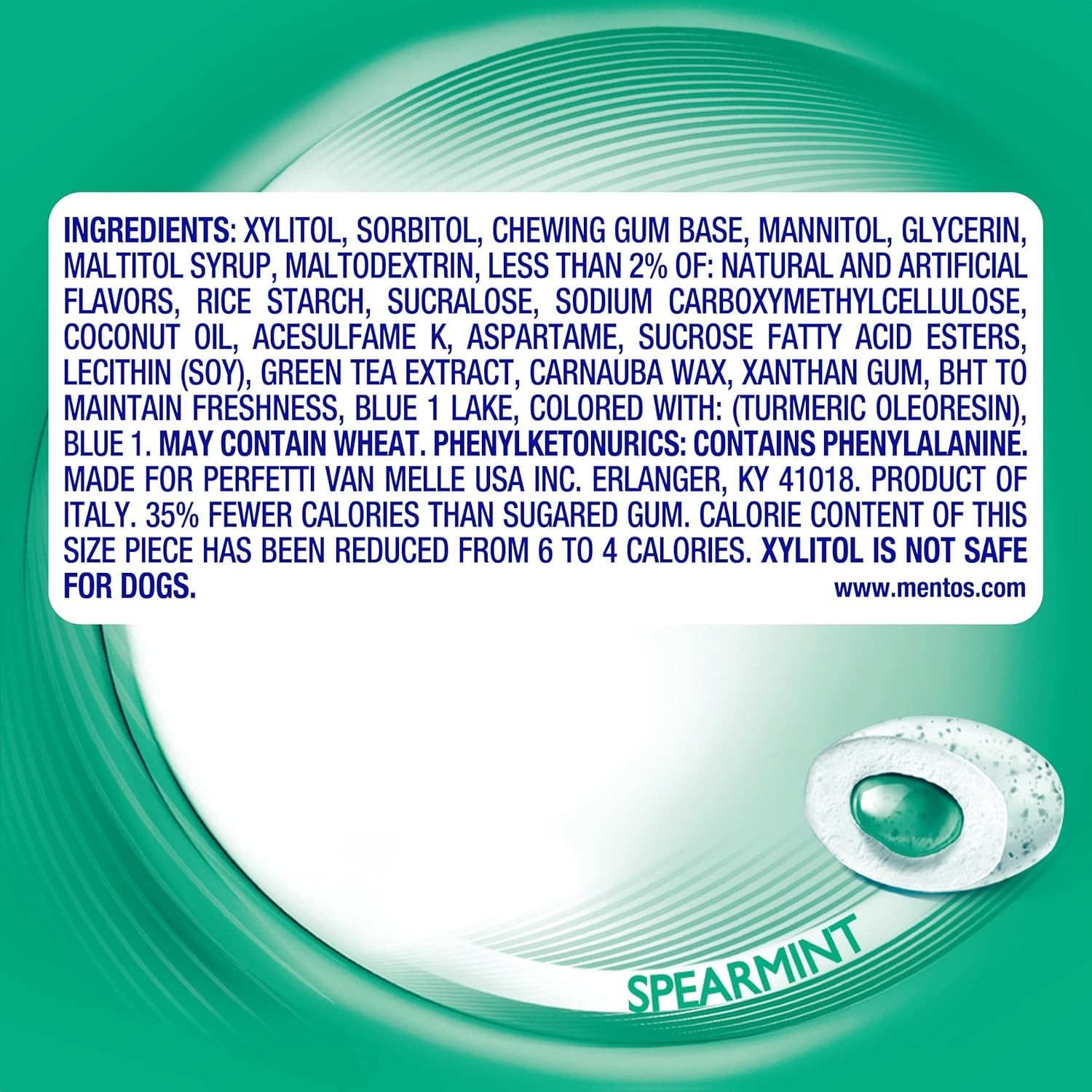 Mentos spearmint flavor packaging highlights easy on-the-go freshness.