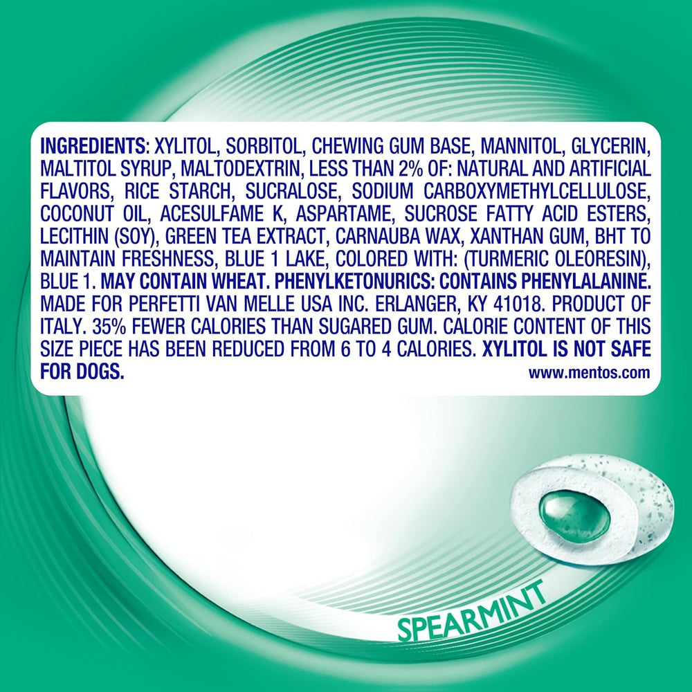 Mentos spearmint flavor packaging highlights easy on-the-go freshness.