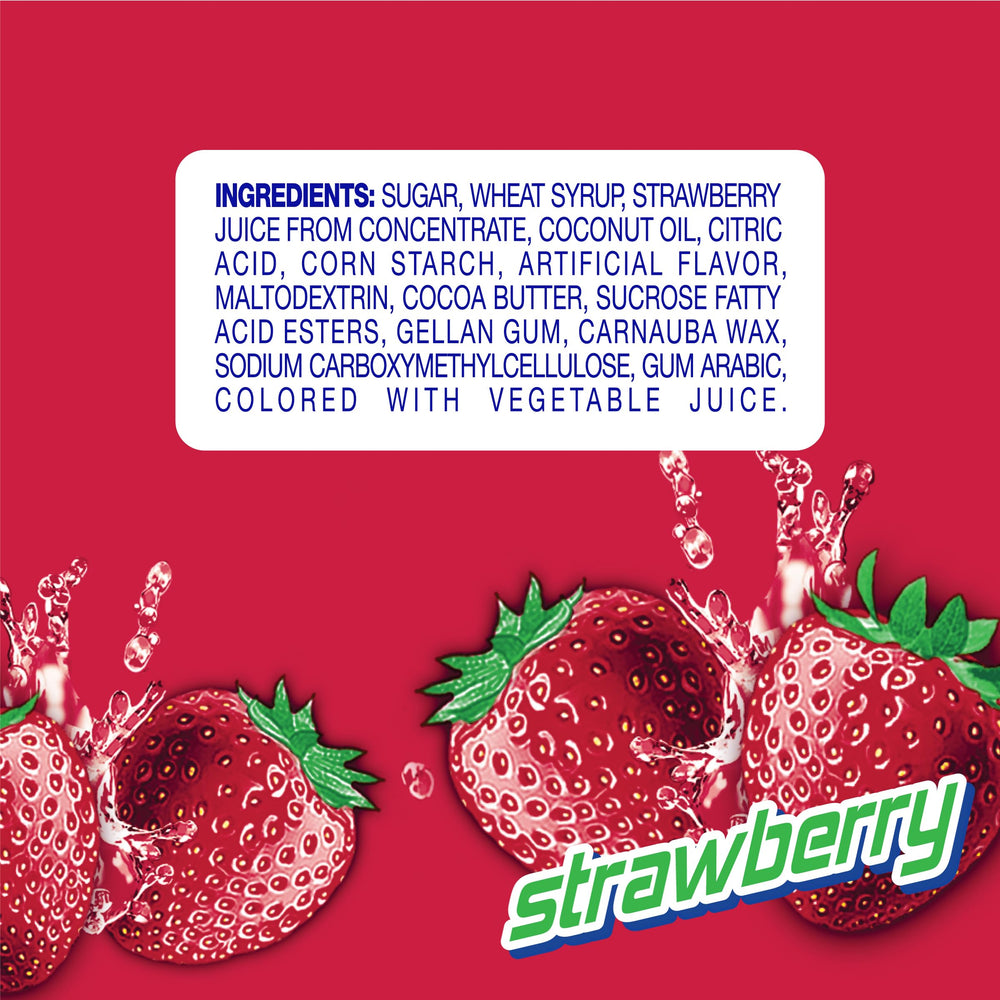 Mentos Strawberry Chewy Mint Roll inside view highlights soft chew texture.