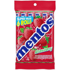 Mentos Strawberry Chewy Mint Roll party pack on display for gatherings.
