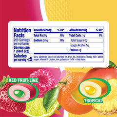 Mentos gum piece showing vibrant red fruit lime flavor for quick refresh