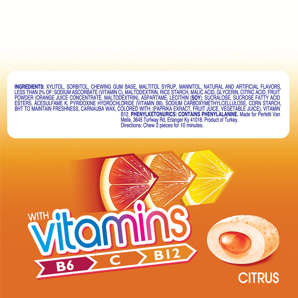 Mentos Vitamins Citrus bottle with 45 pieces shown for convenient sharing.