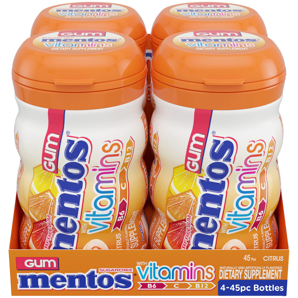 Mentos Vitamins Citrus reclosable lid closeup for easy storage after use.