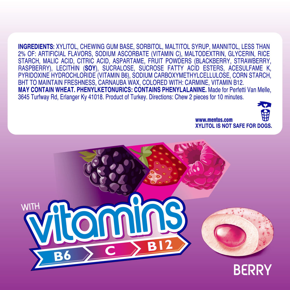Mentos Vitamins Berry gum dispense bottle keeps 45 pieces handy.