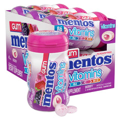 Mentos Vitamins Berry gum piece for fresh breath on the go.