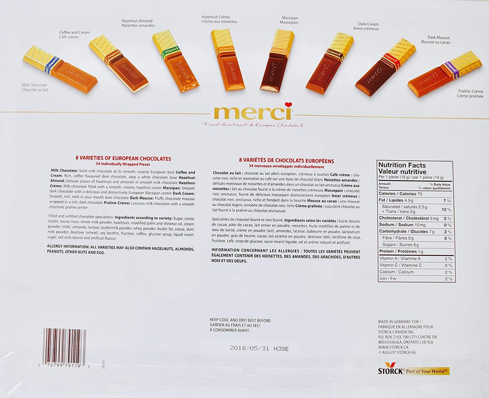Merci 54-piece individually wrapped chocolates, ideal for celebrations and office treats.