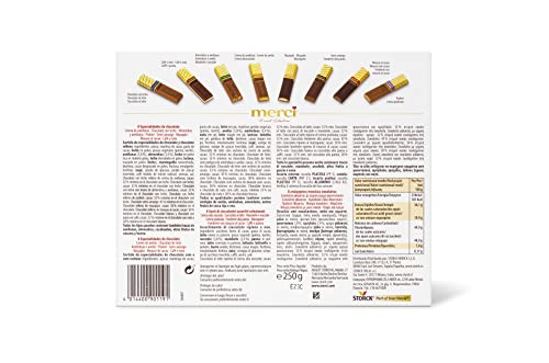 Closeup of Merci eight flavors bars showing premium quality