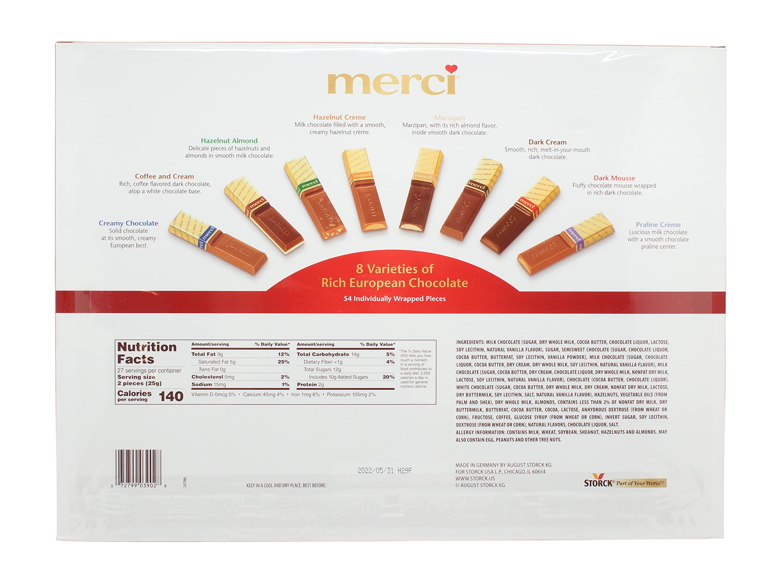Merci assorted chocolates variety closeup shows rich textures and inviting colors.