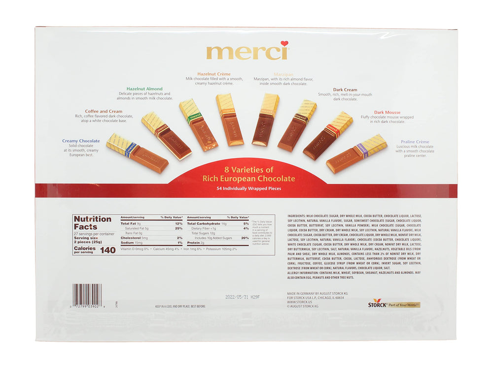 Merci assorted chocolates variety closeup shows rich textures and inviting colors.