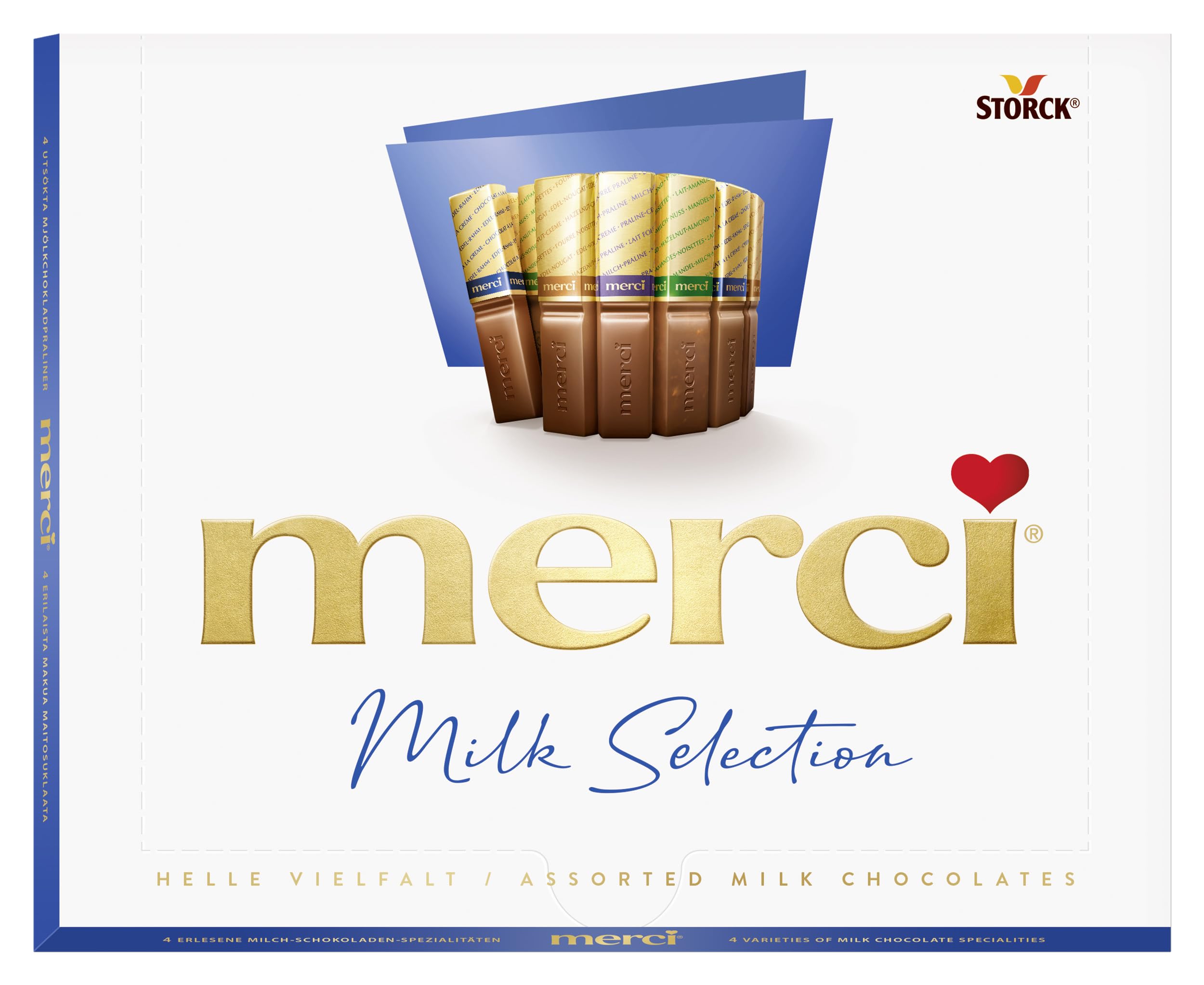 Merci blue box 250g with a premium milk chocolate assortment for gifting