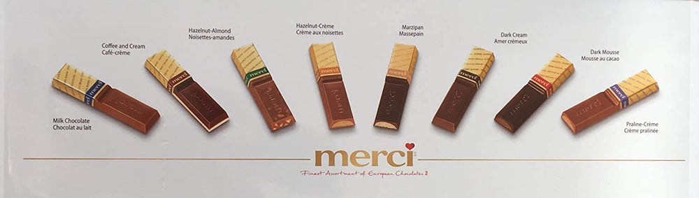 Merci European chocolate assortment on display, offering premium flavors for special occasions.