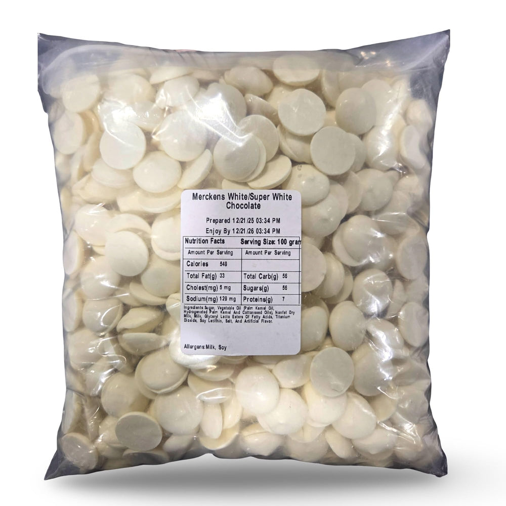 Merckens Super White wafers in a 5 lb bag for smooth coating