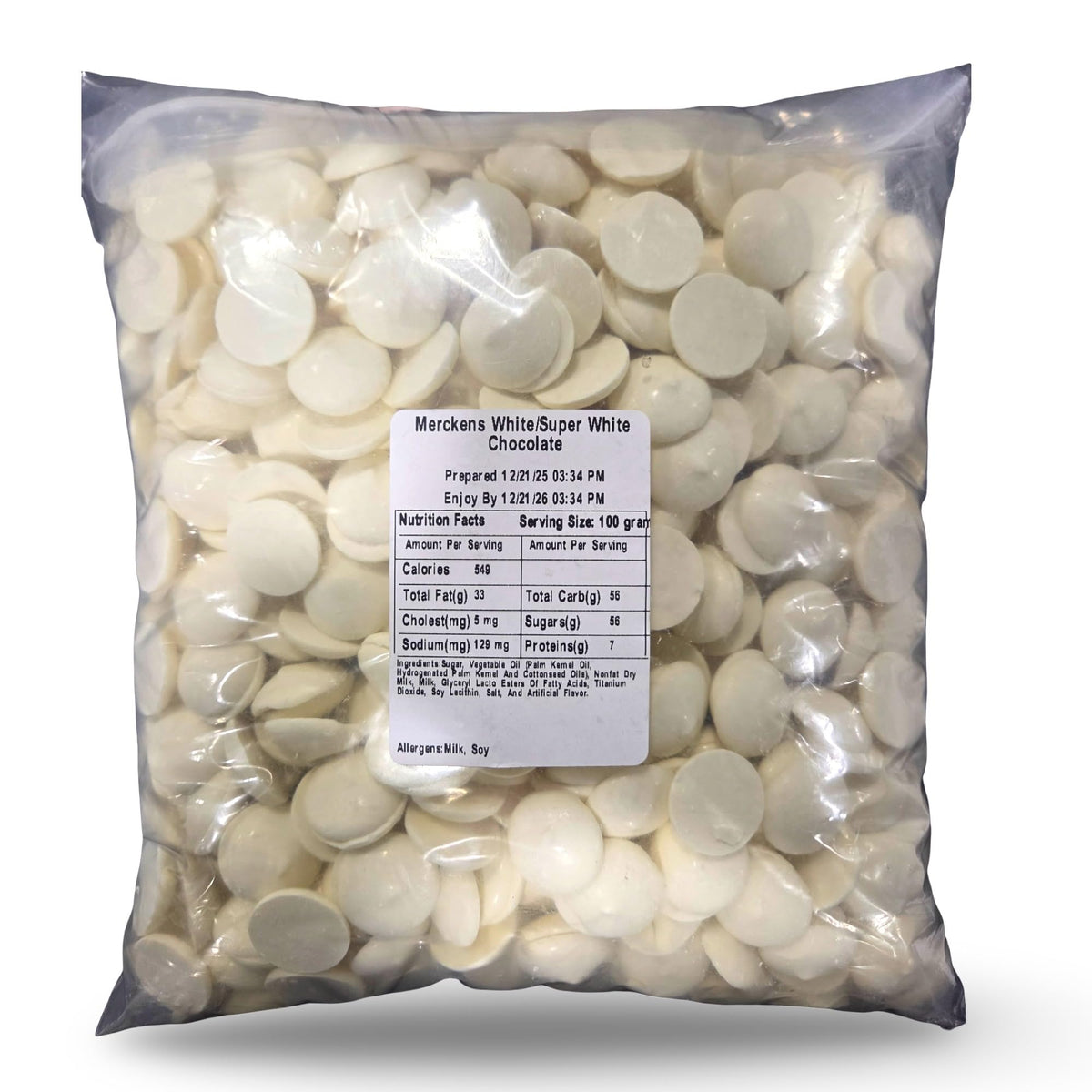 Merckens Super White wafers in a 5 lb bag for smooth coating