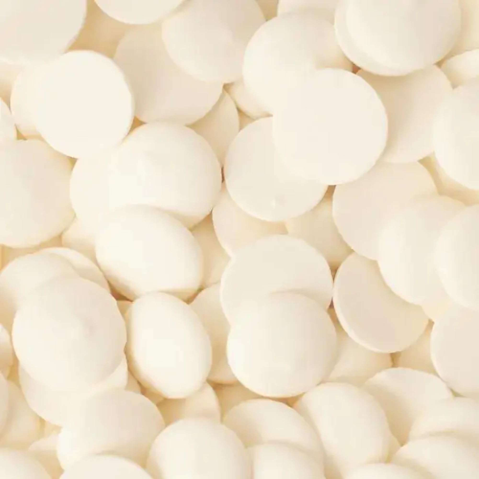 Merckens Super White wafers ready for dipping pretzels and cookies.