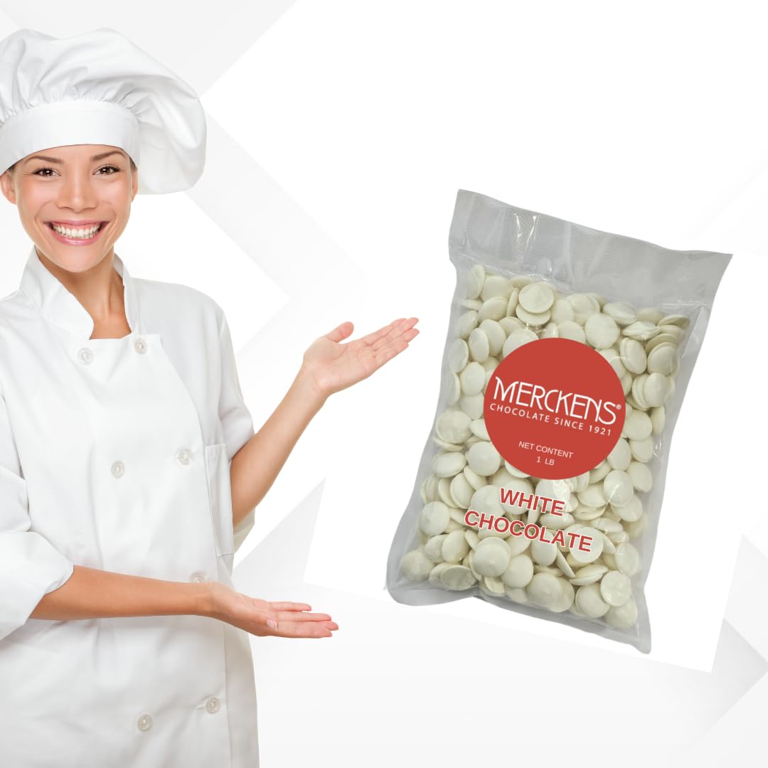 Merckens Super White wafers for molding candies with a creamy white finish.