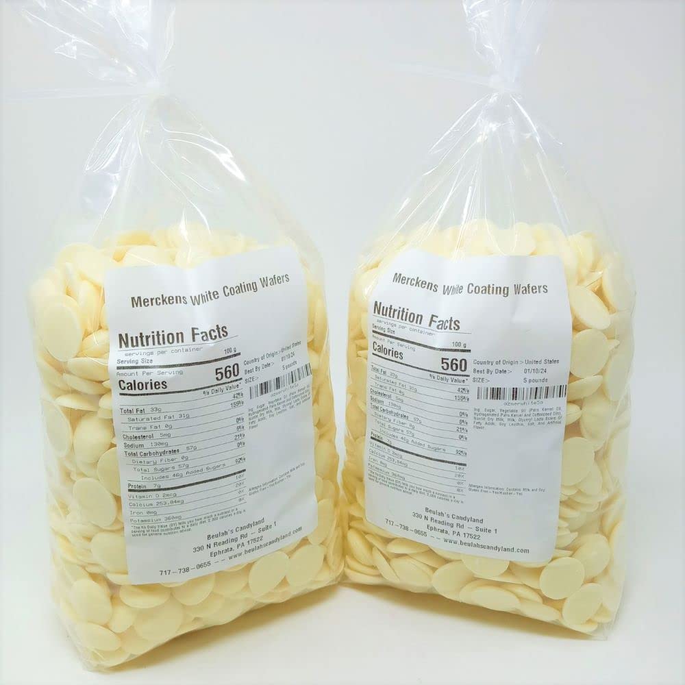 Finished treats dipped in Merckens white coating for a smooth finish.