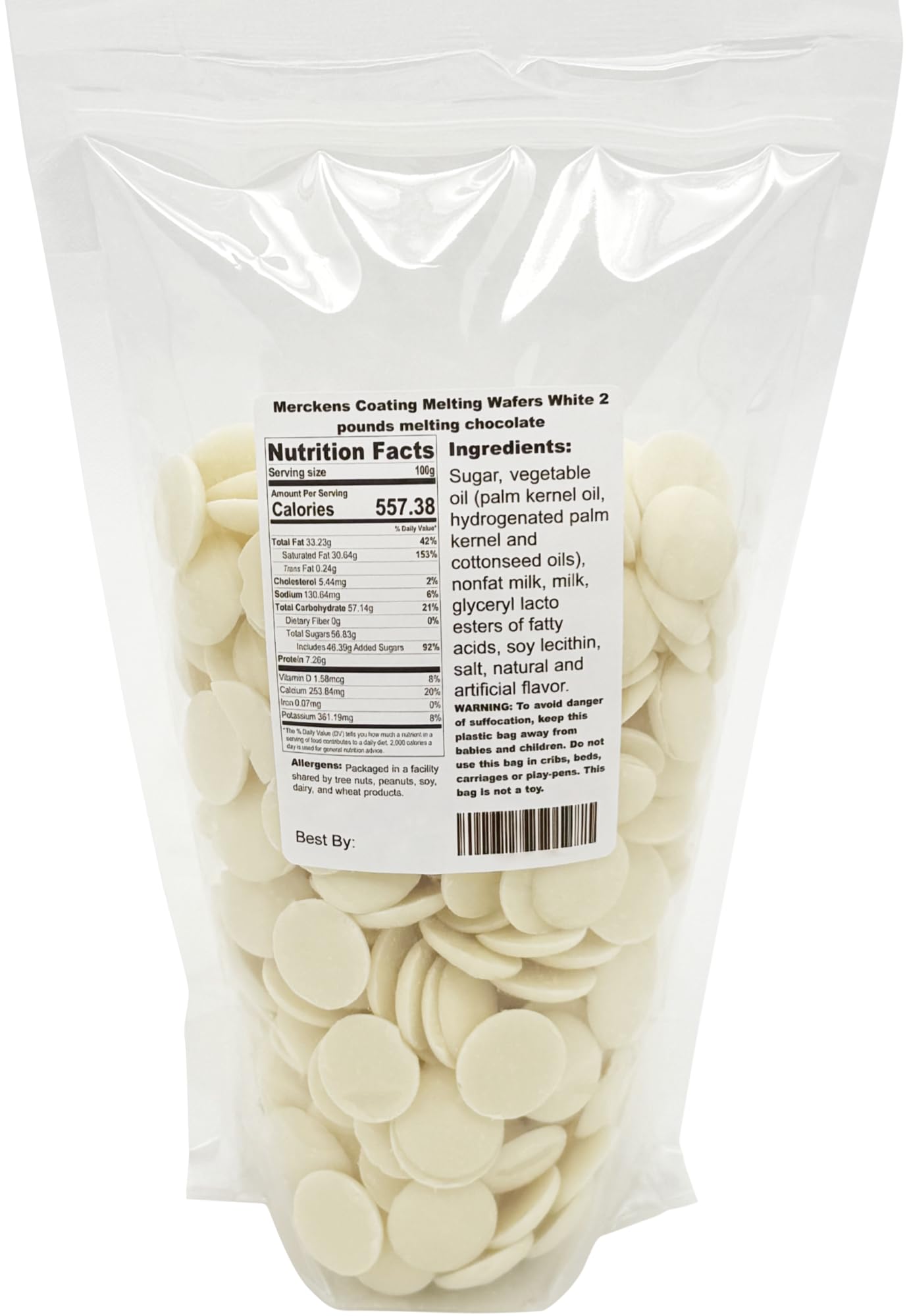 Merckens White Coating Melting Wafers 2lb bag ready for coating projects.