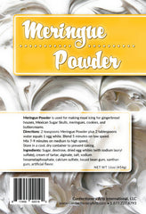 MERINGUE POWDER jar shows dried egg whites blend for stable frostings.