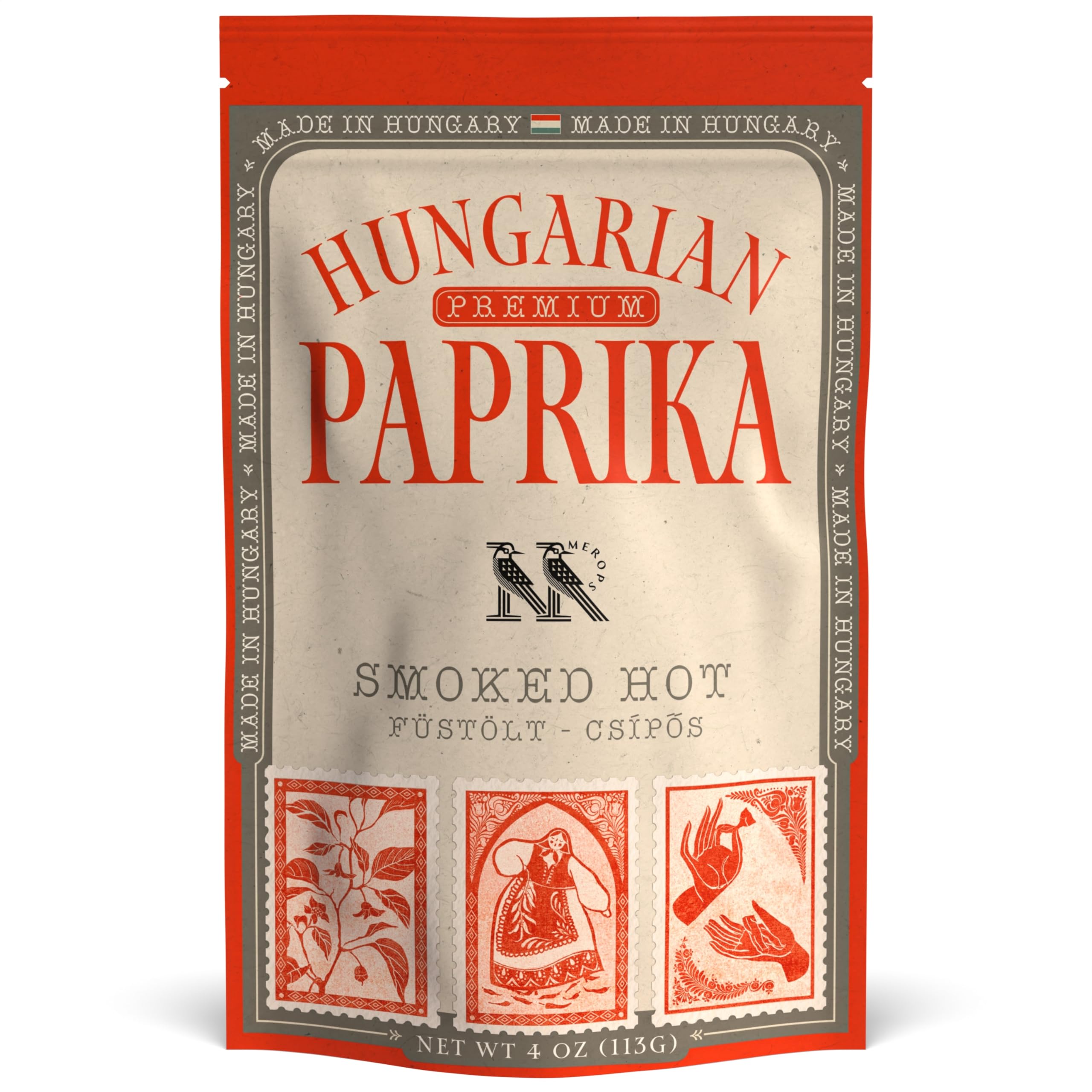 MEROPS premium smoked hot paprika powder in jar enhances flavor with vibrant color.