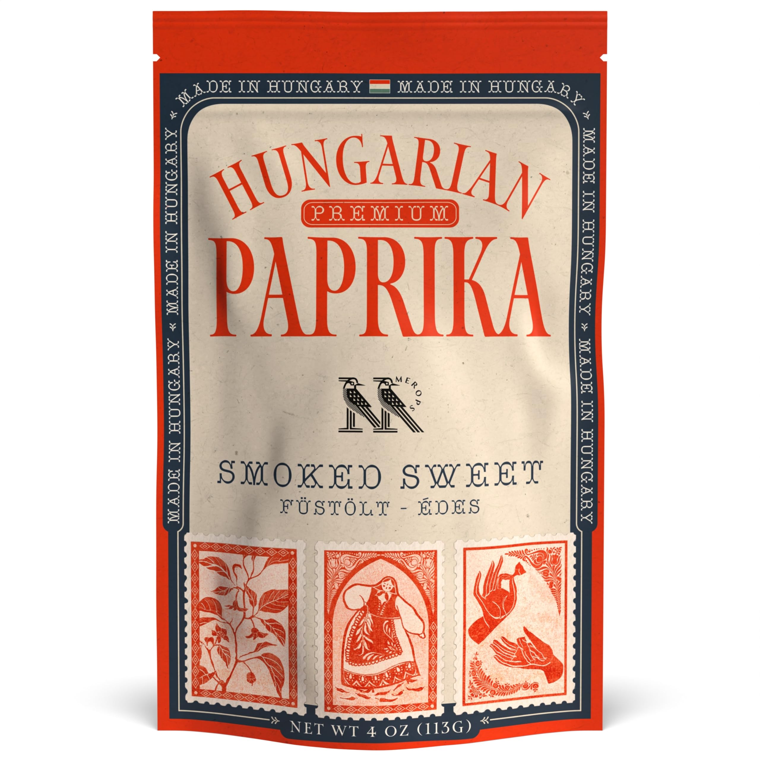 MEROPS smoked sweet paprika packaging emphasizes freshness and premium quality.