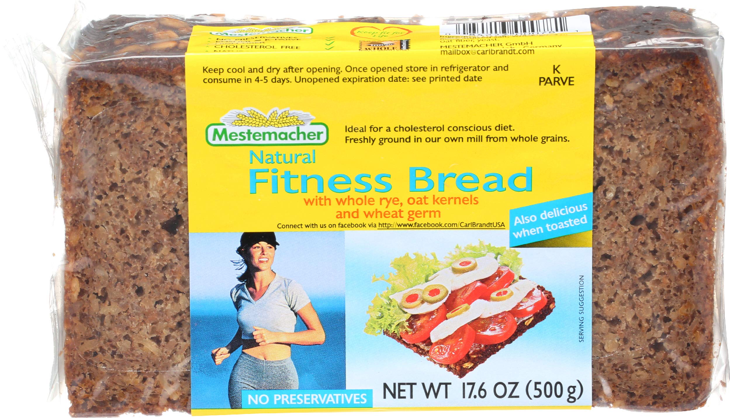 Mestemacher Fitness bread slice close-up shows dense texture for sustained energy