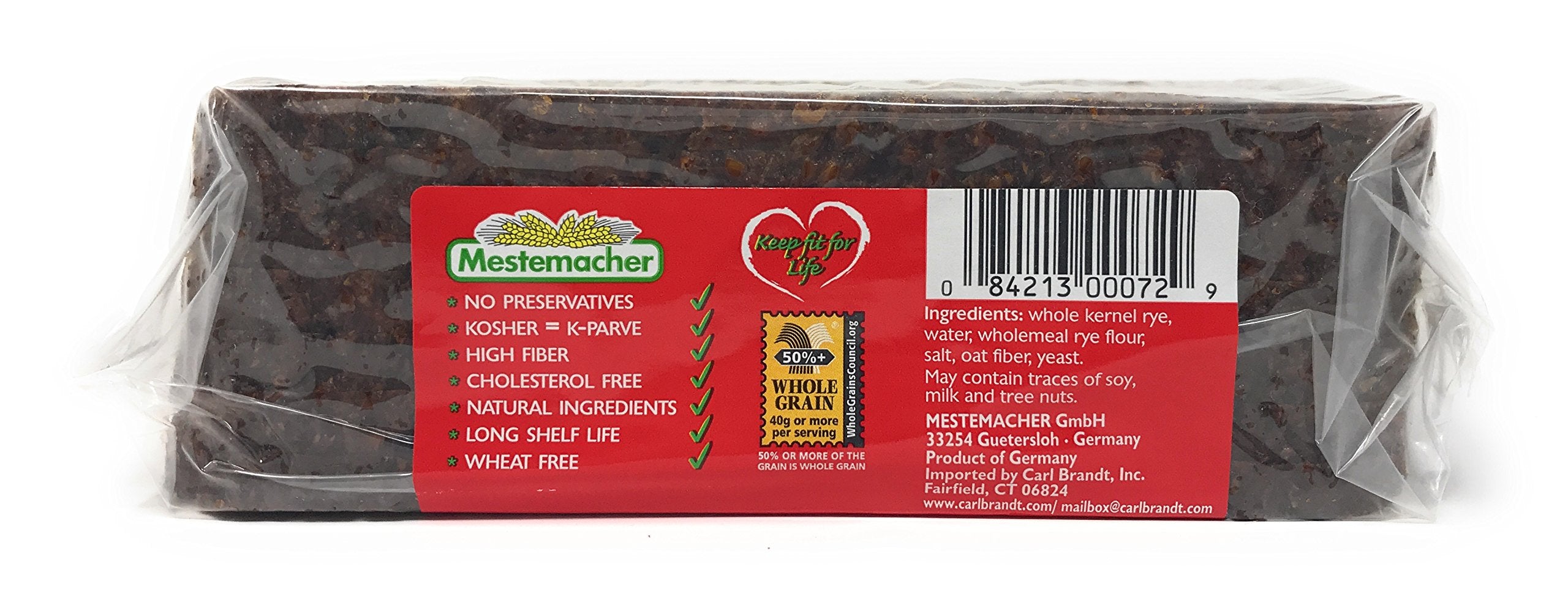 Mestemacher bread packaging on shelf, pantry-stable for easy stocking.