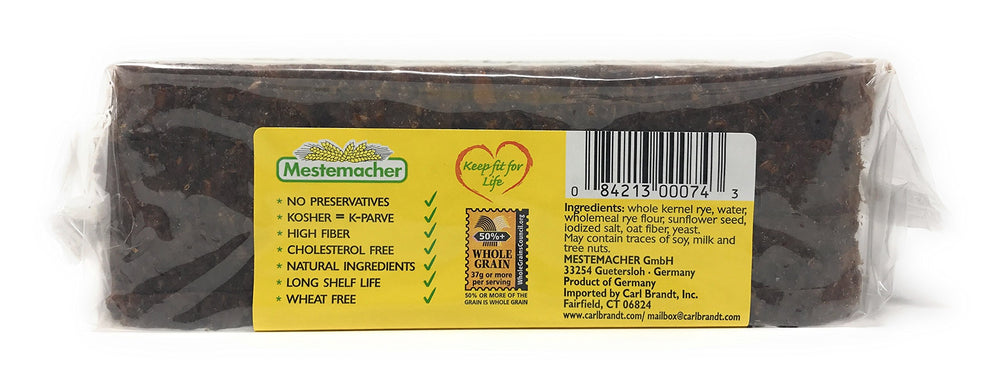 Mestemacher loaf slices on board, ready for sandwiches or toast.