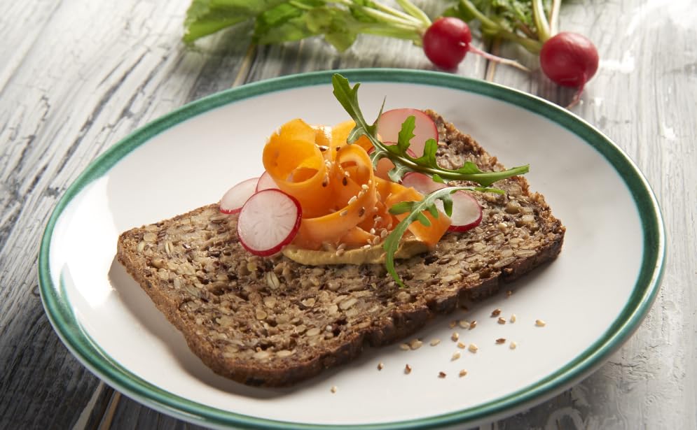 Mestemacher Organic Three Grain Bread bag open on counter, ready to enjoy