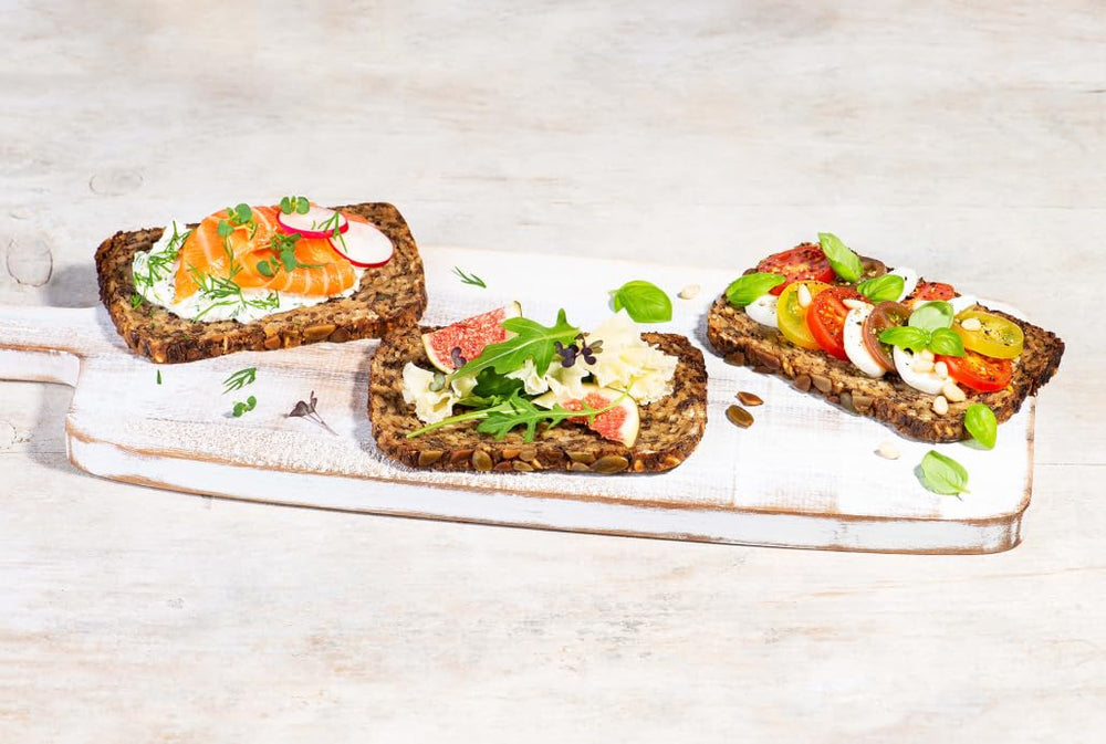 Mestemacher Organic Three Grain Bread sandwich setup, versatile lunch base