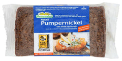 Mestemacher Pumpernickel bread pack showing whole rye grains for fiber-rich slices.