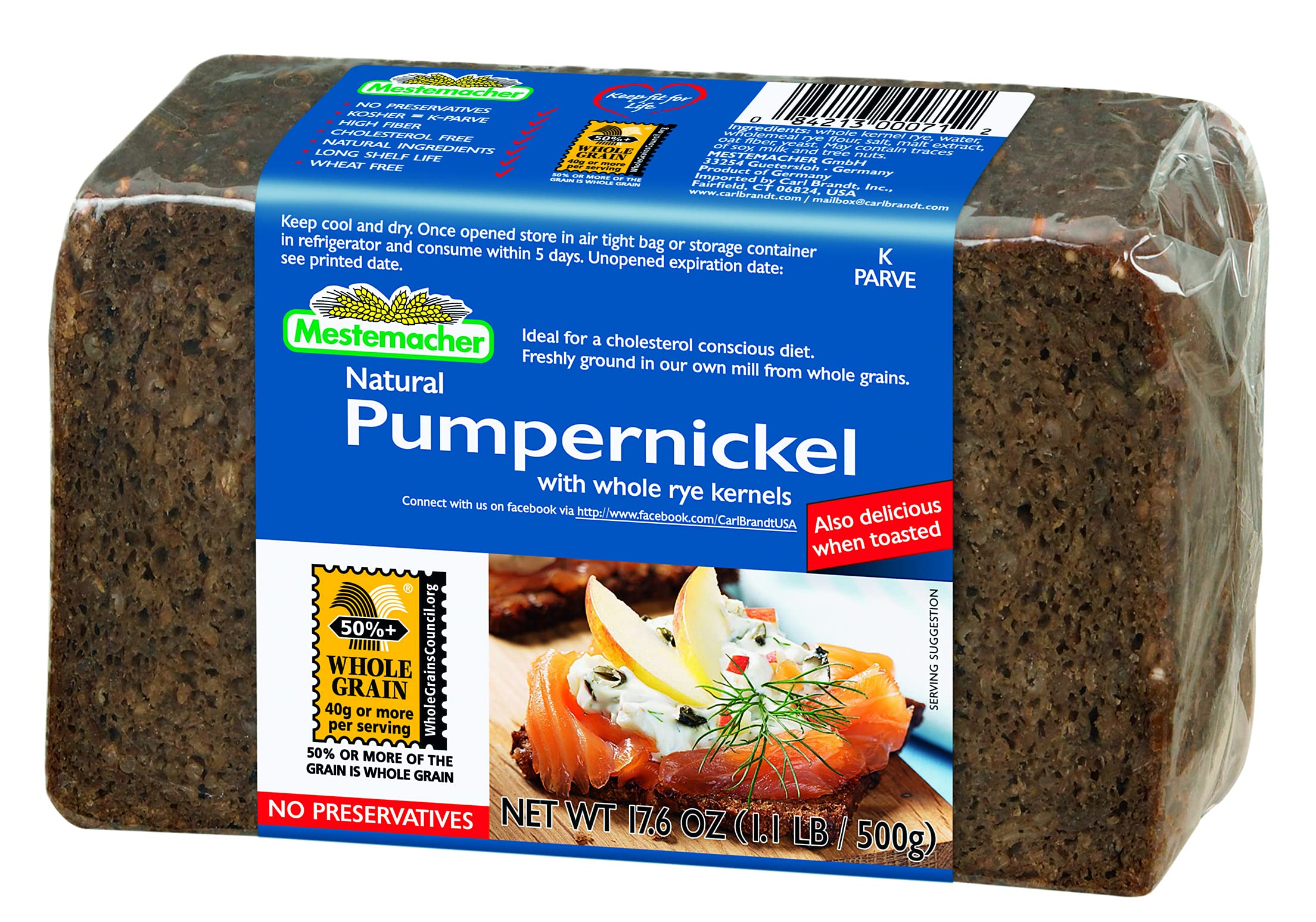 Mestemacher pumpernickel slices on plate, great for open-faced meals.