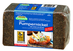 Mestemacher pumpernickel slices on plate, great for open-faced meals.
