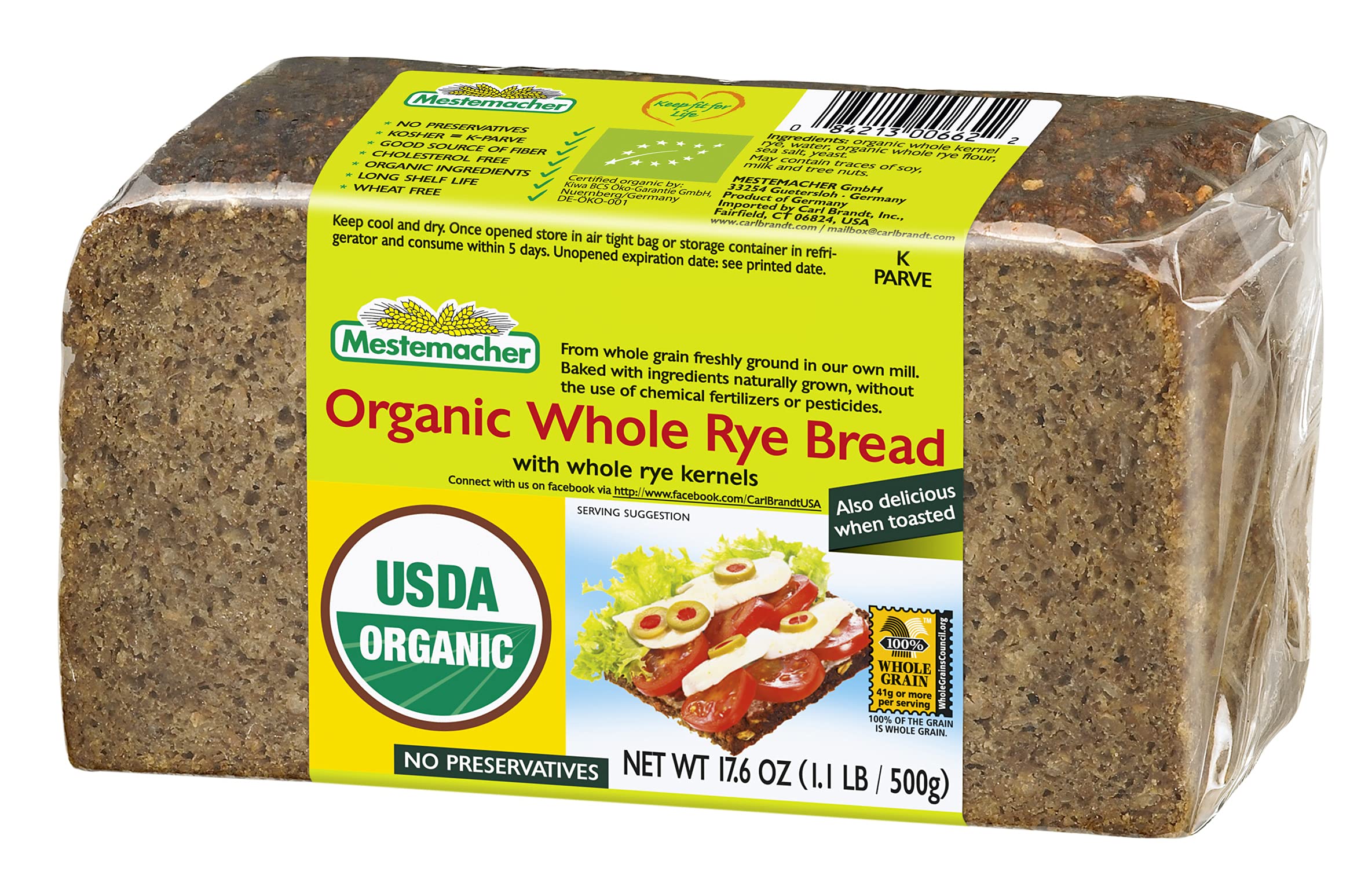 Mestemacher Whole Grain Bread sliced on board, great for open-faced sandwiches and snacking.