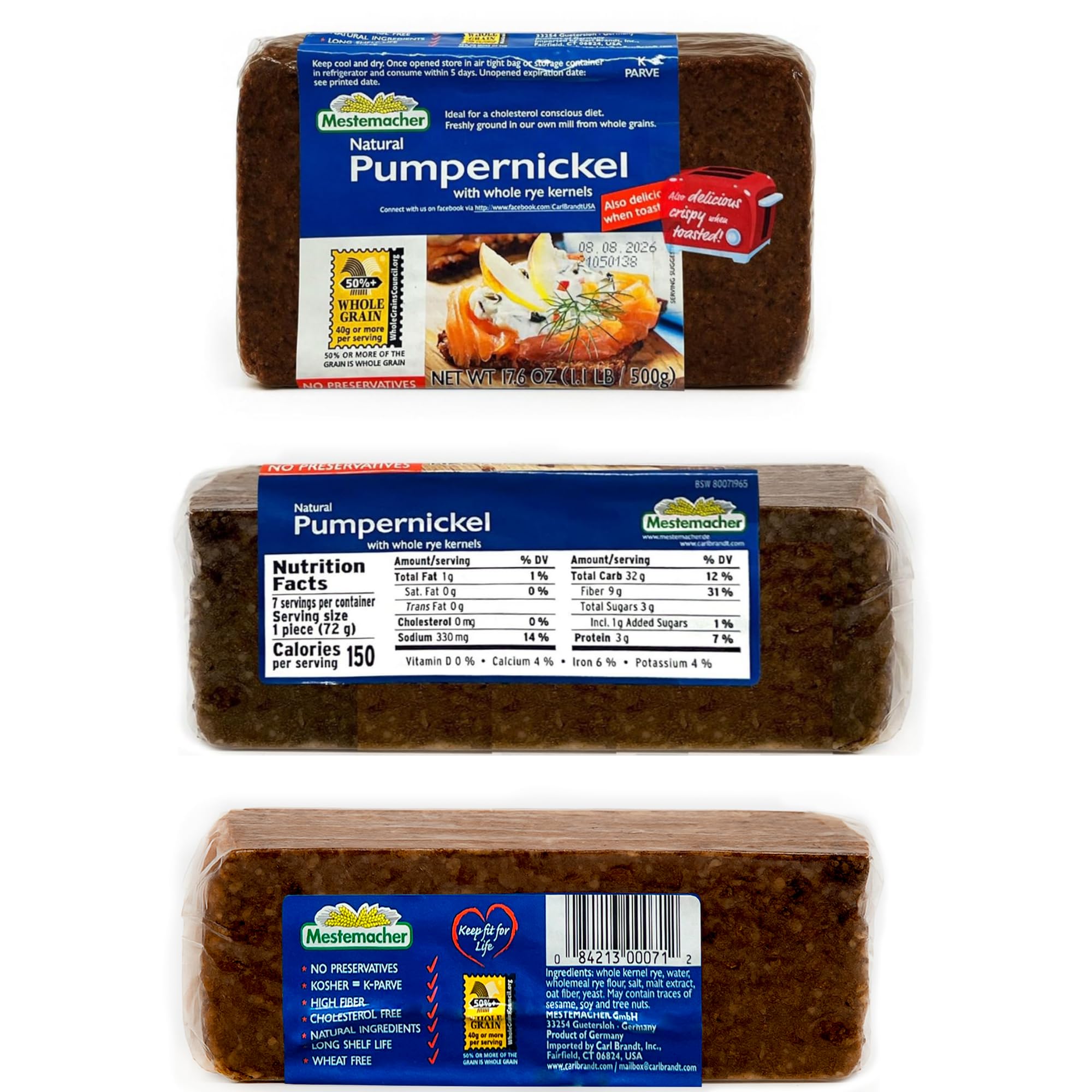 Mestemacher Whole Rye bread loaf with wholesome texture