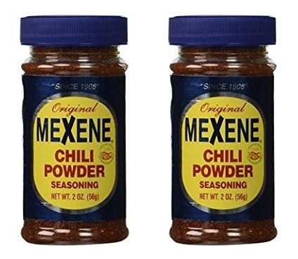 Mexene Chili Powder Seasoning two-pack packaging, ideal for quick chili and taco seasoning.