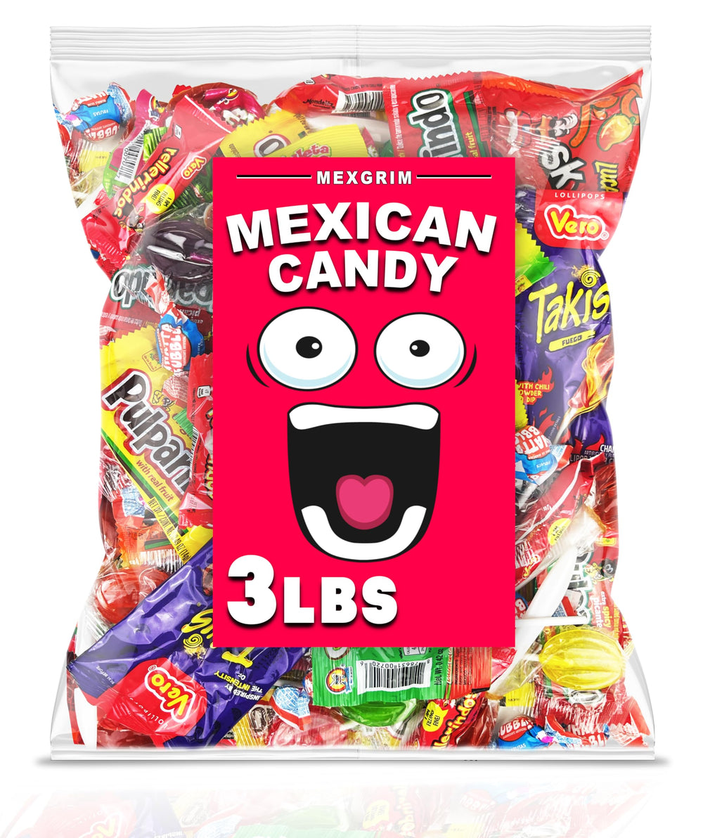 Mexgrim 3lb Mexican candy mix, a colorful assortment for parties and gifting.