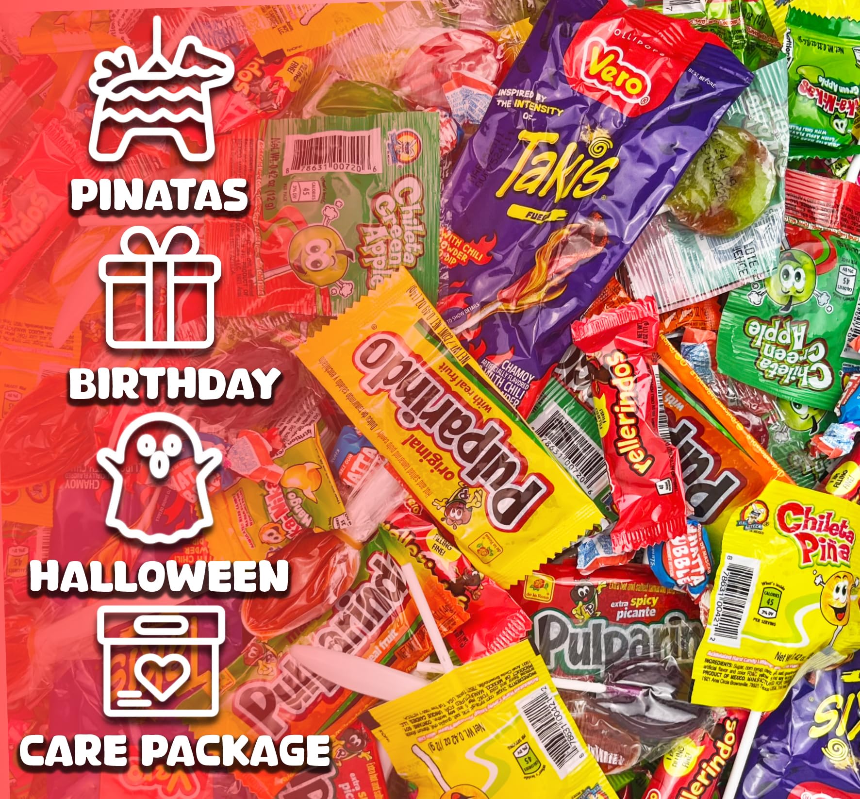 Mexgrim lollipops and spicy treats ready for pinata fillers and festive snacking.