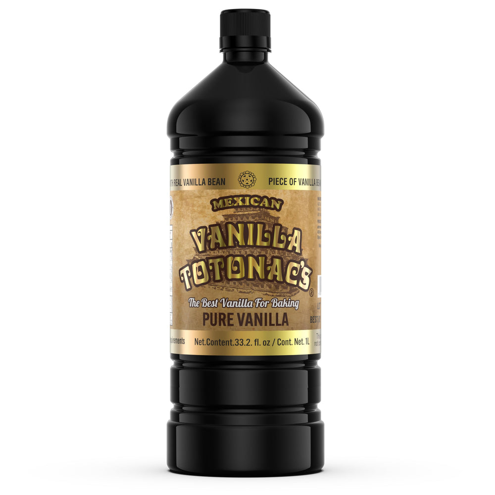 Mexican Vanilla Totonacs bottle of pure vanilla extract enhances rich flavor in desserts.