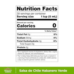 Mexico Lindo green habanero sauce bottle on wood board with bright flavor hints.