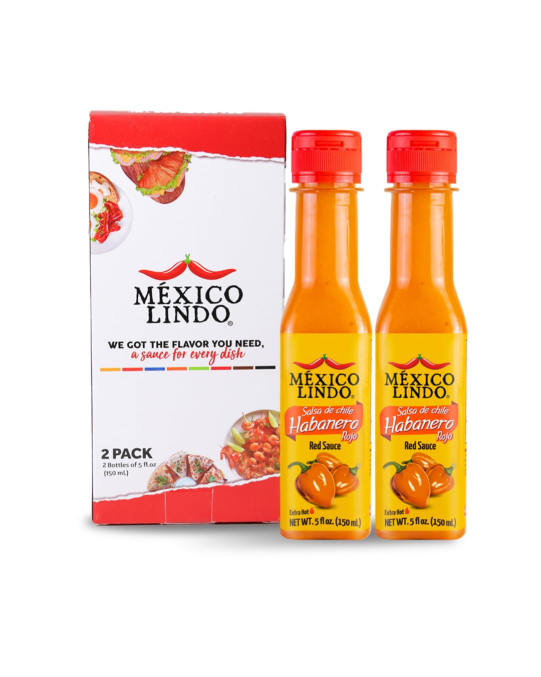 Mexico Lindo Red Habanero hot sauce bottle front with bold label and color