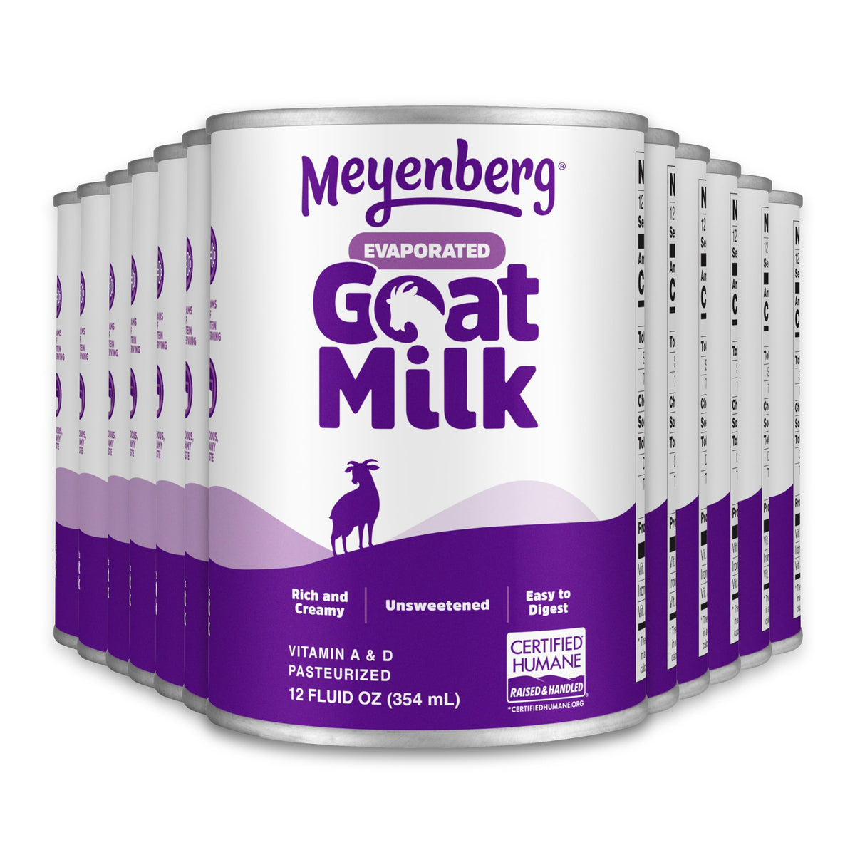 Meyenberg evaporated goat milk 12oz bottle for baking and beverages.